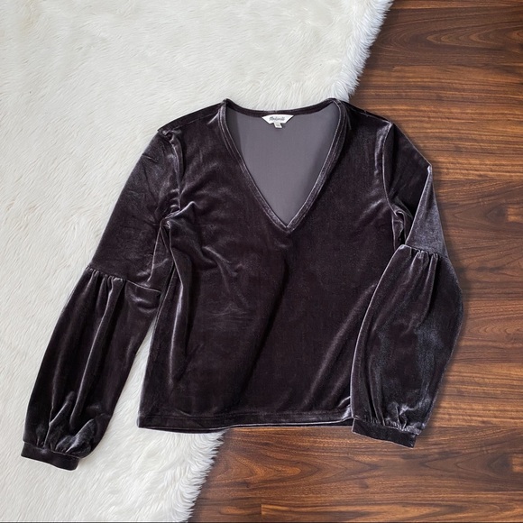 Madewell Velvet Bubble-Sleeve Top Mauve - Picture 3 of 8